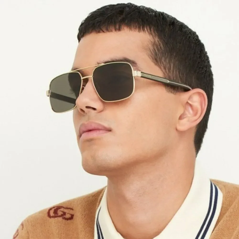 NEW Gucci GG0529S 001 Gold Black Grey Oversized Pilot Unisex Sunglasses